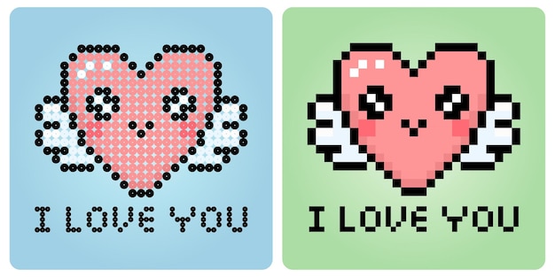 8 bit pixel liefde hart pictogram met vleugel in vectorillustratie voor spelpictogram of kralen patroon