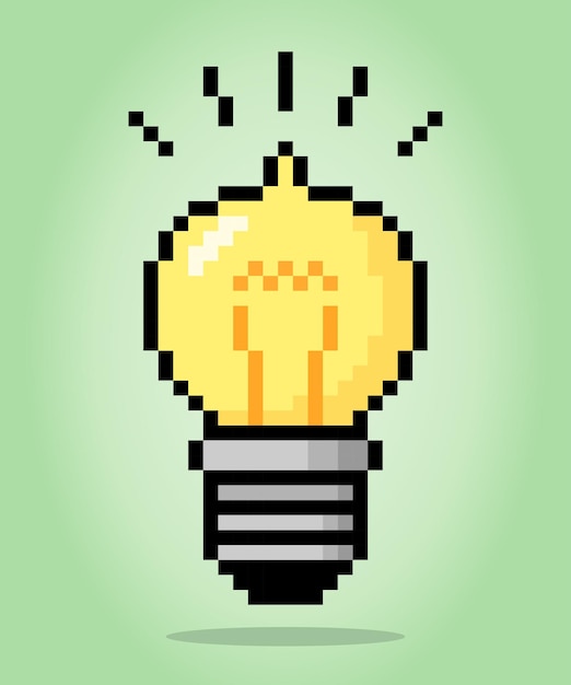 8 bit pixel light bulb game asset object in vector illustration