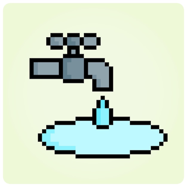 8-битный пиксельный логотип экономит водопроводную воду на векторной иллюстрации