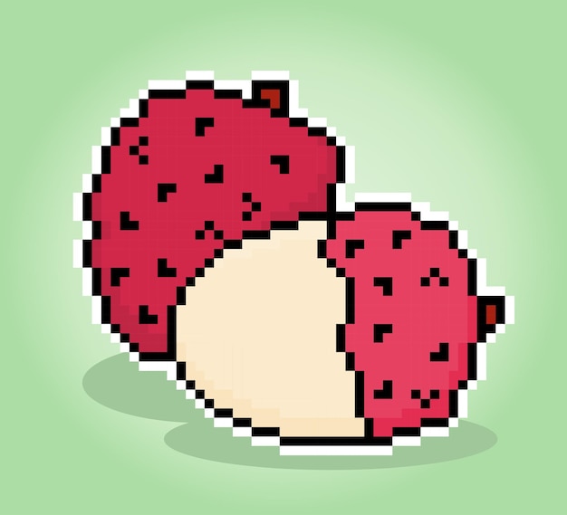 Vector 8 bit pixel lychee lychee fruit for game assets and cross stitch patterns in vector illustrations