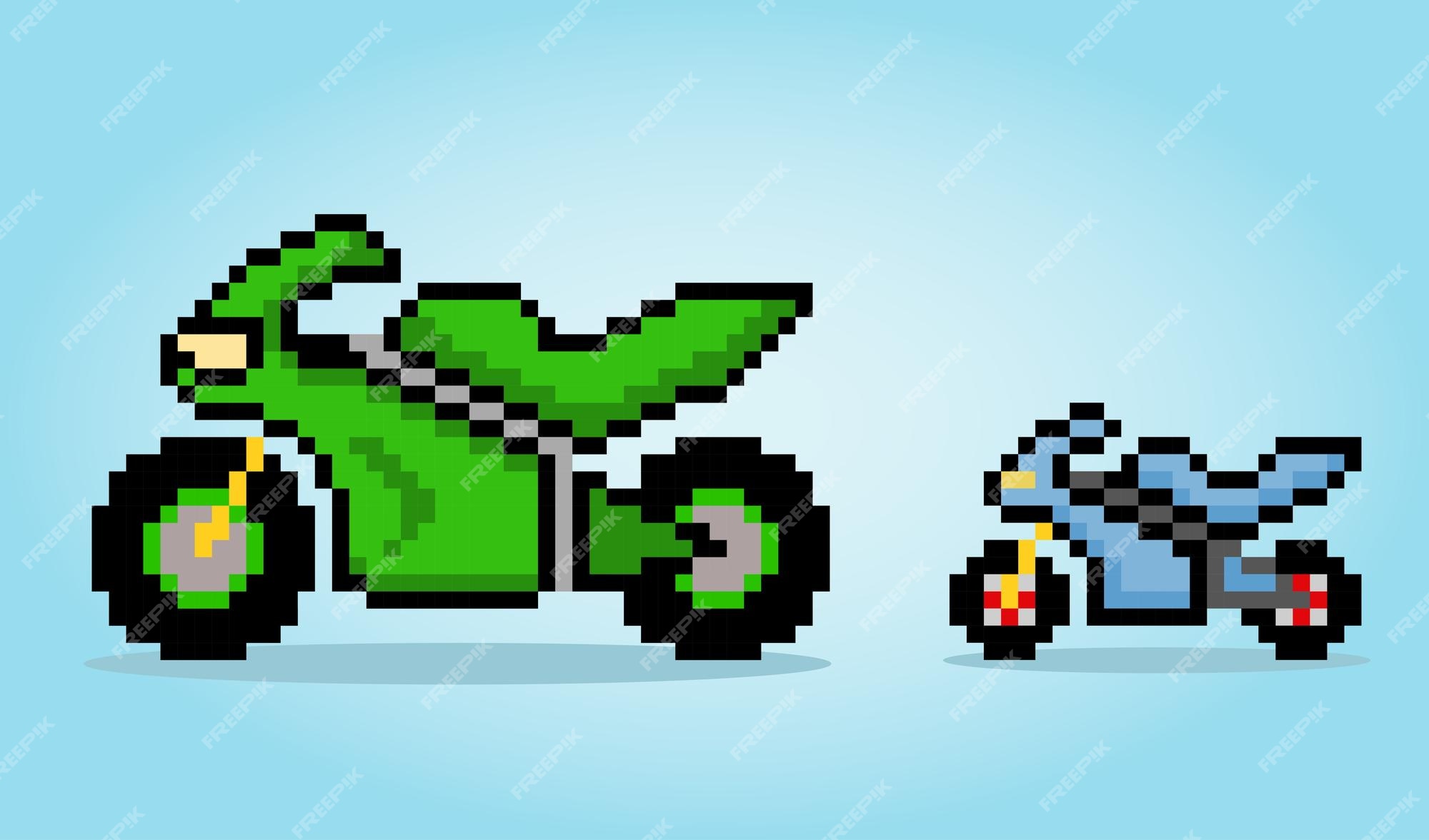 8 bit pixel o homem andando de moto em ilustrações vetoriais para