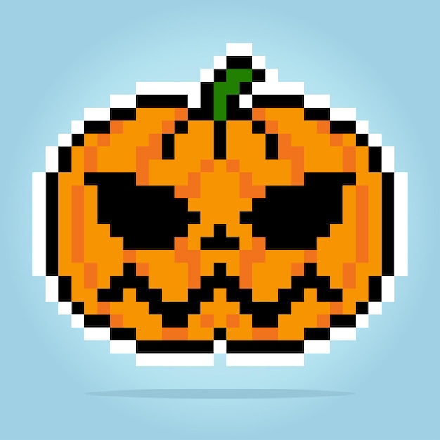 ベクトルイラストのゲームアセット用のカボチャハロウィーン野菜の8ビットピクセル