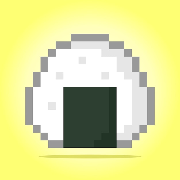 8 bit pixel di onigiri cibo giapponese per le risorse di gioco nelle illustrazioni vettoriali