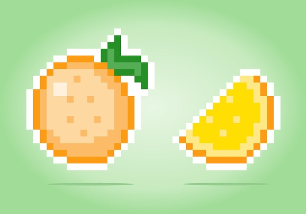 Vector 8 bit pixel of orange citrus fruits for game assets in vector illustrations