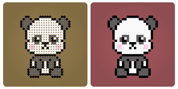 Vector 8 bit pixel panda is sitting. animals for game assets and beads pattern in vector illustrations