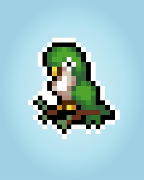 8 bit pixel parrot animal game assets in vector illustration