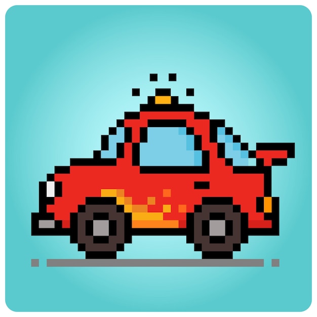 8 bit pixel racing car Mini type transport vehicles for game assets in vector illustration