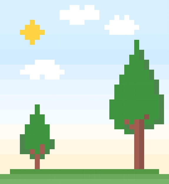 8 bit pixel scenery pixel hills in vector illustrations for game assets or cross stitch patterns