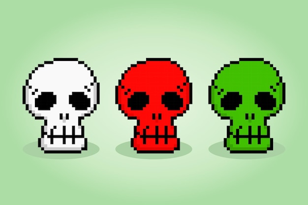 8 bit pixel skull for game assets and cross stitch patterns in vector illustrations