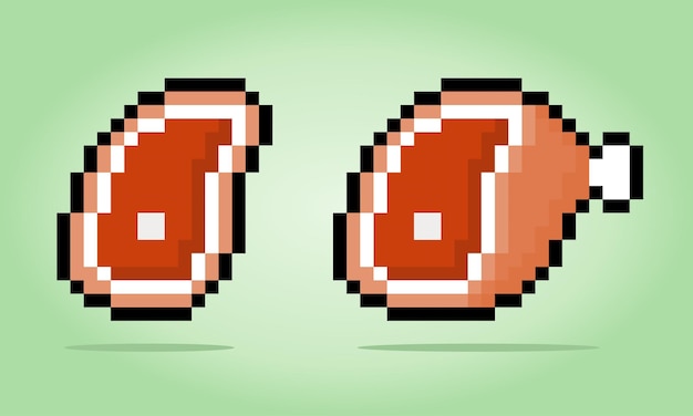 Vector 8 bit pixel slice of meat food item for game assets in vector illustrations