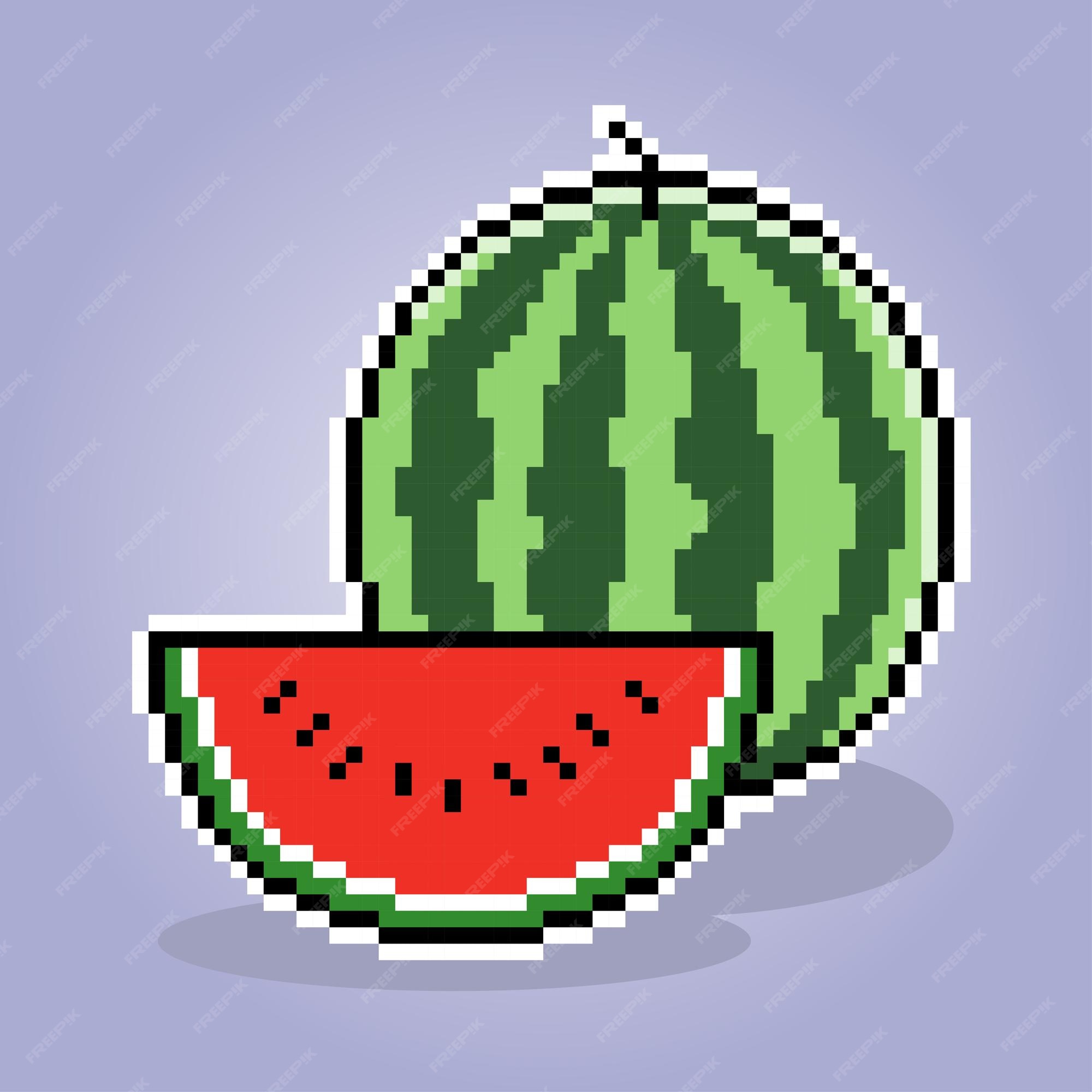 16px top-down fruits icons set, pixel art, peach, watermelon