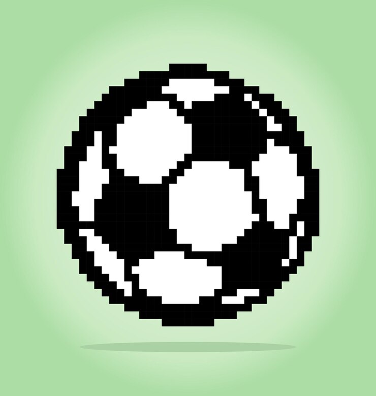 8 bit pixel soccer ball Ball pixels for game assets and cross stitch patterns in vector illustration