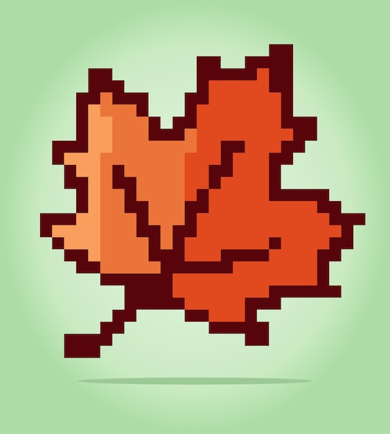 8 bit pixel spring maple leaf leaves for game assets in vector illustrations