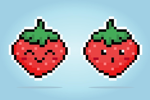 8 bit pixel strawberry characters Pixel fruit for game assets and cross stitches patterns