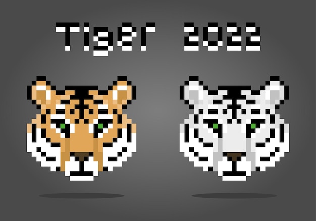 8 bit pixel a tiger head Animals for game assets and cross stitch patterns in vector illustrations