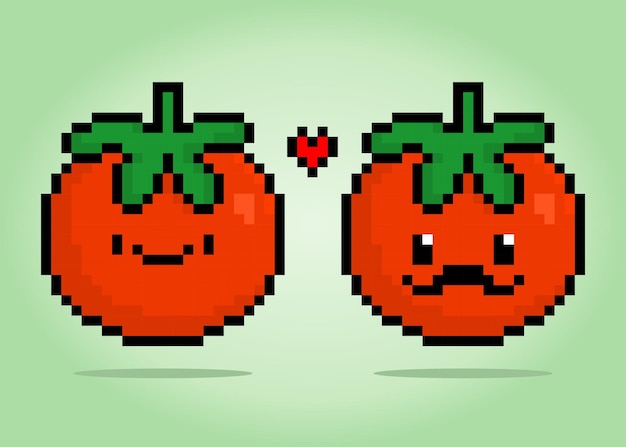 8 bit pixel Tomatenkarakter Groenten in vectorillustratie voor spelactiva