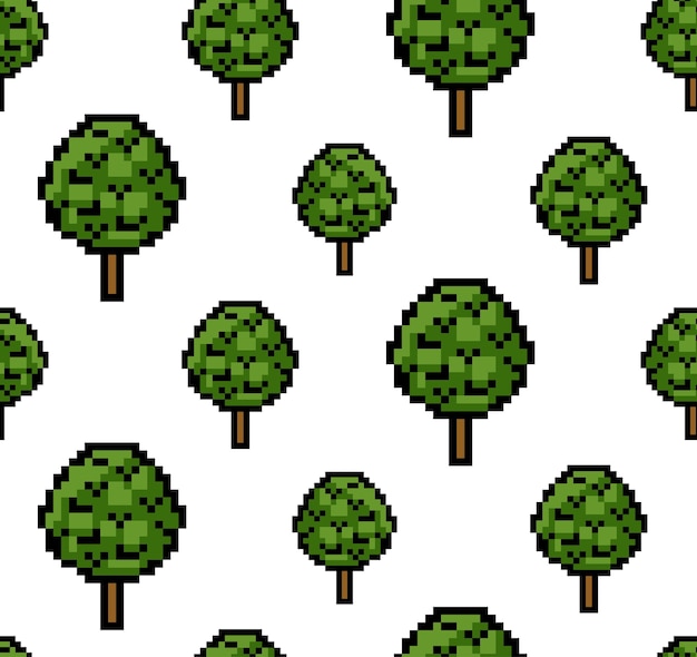 8 ビットツリーベクトル イラスト 絵画 白い背景のシームレスパターン