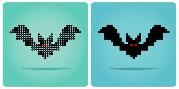 8 bit pixel van vleermuizen. Pixeldieren voor spelactiva en kralenpatronen in vectorillustraties