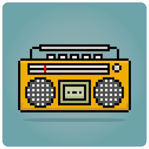 Classica radio vintage a 8 bit pixel. pixel radio per asset di gioco e icona web nell'illustrazione vettoriale