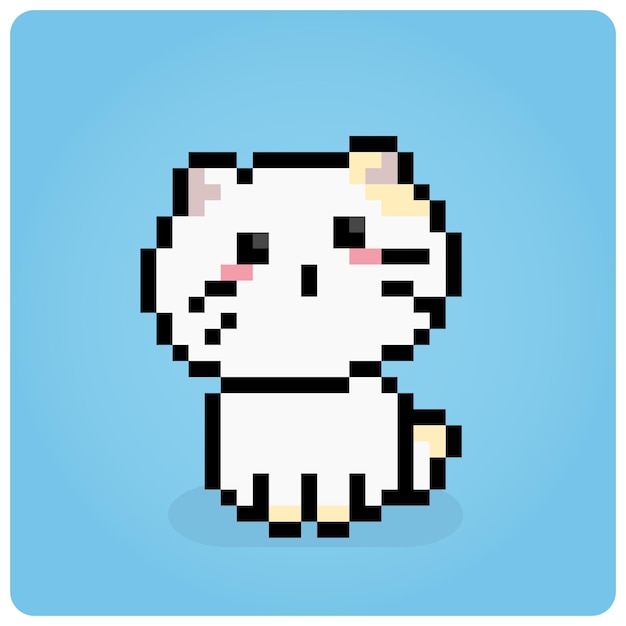 Gatto bianco a 8 bit pixel. pixel animale per le risorse di gioco nell'illustrazione vettoriale.