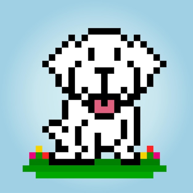 8 bit pixel of white dog animals for asset games in vector
illustrations cross stitch pattern