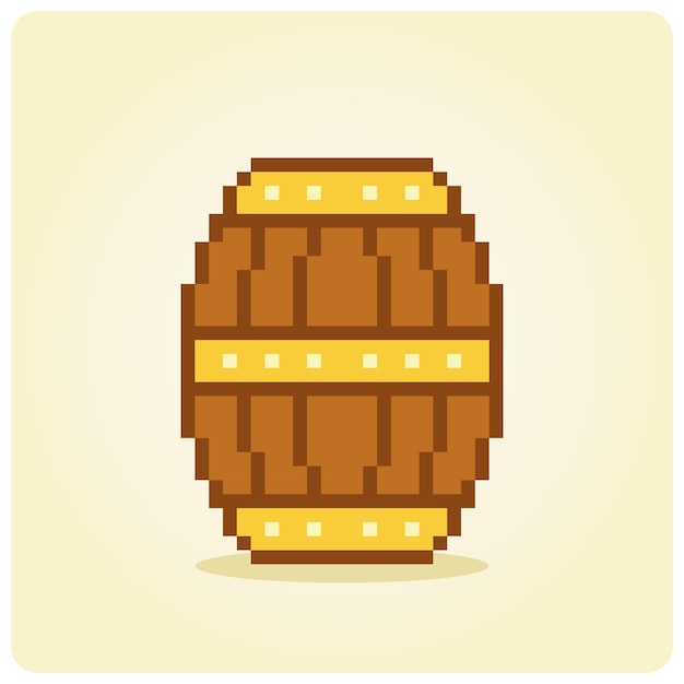 8 bit pixel wooden barrel in vector illustration for game assets