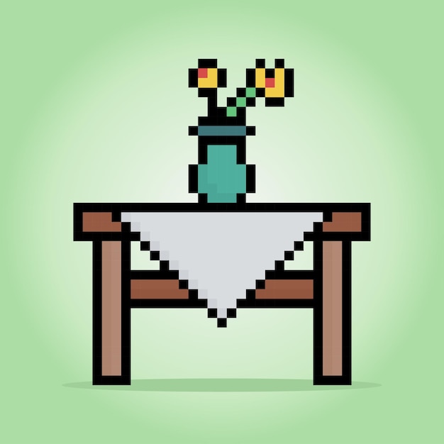 8 bit pixel wooden desk in vector illustration for game assets isolated pot flower