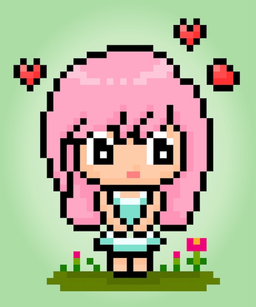 8 Bit Pixels Beautiful Girls Funny Womens cartoons in vector illustrations