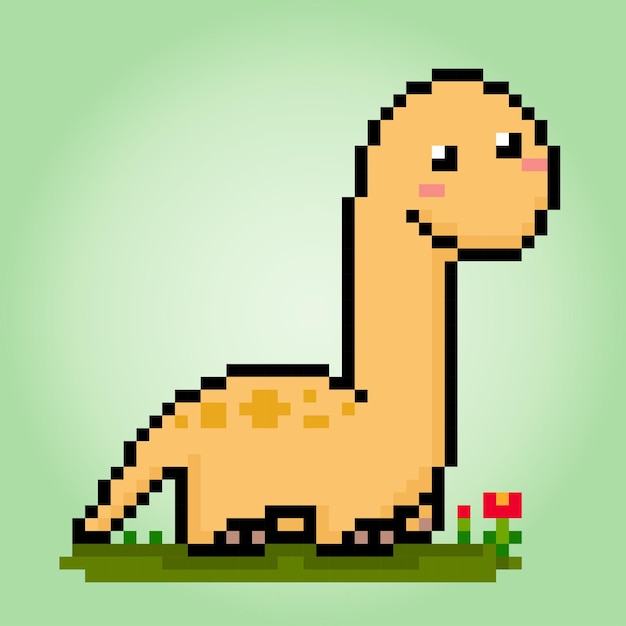 8 bit pixels dinosaur Brontosaurus Animals in vector illustrations for Cross Stitch patterns