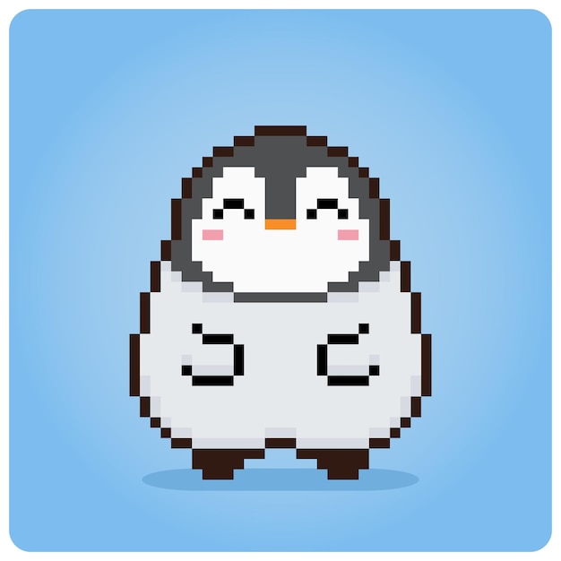 8 bit pixels, fat baby penguin. Animals for game assets in vector illustration