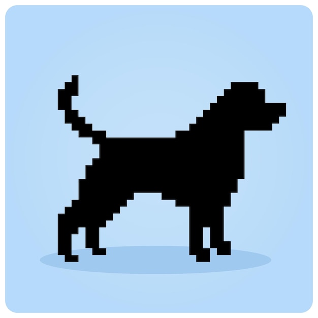 8 bit pixels hond silhouet. Dierlijke pixels voor activaspellen of kruissteekpatronen in vector