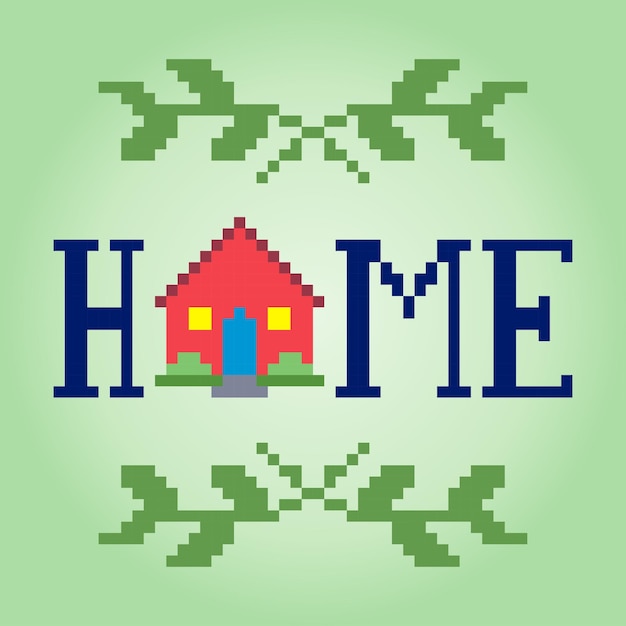 8 bit pixels house home sweet homes for game assets and cross stitch patterns in vector illustration