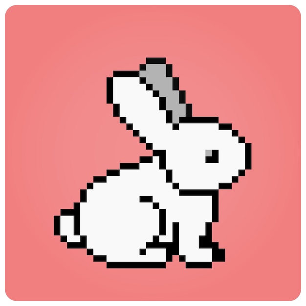 Vector 8 bit pixels konijn. dieren voor spelactiva en kruissteekpatronen in vectorillustraties