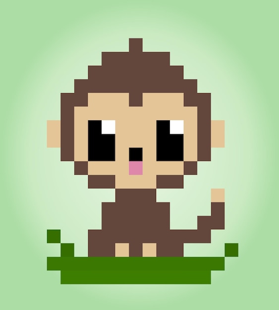 8 bit pixels a monkey Animals for game assets and cross stitch patterns in vector illustrations