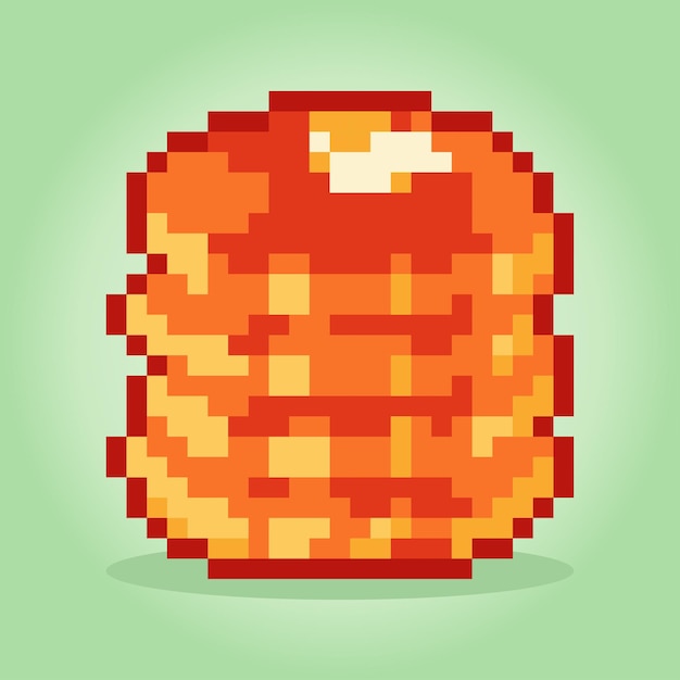 8 bit pixels pancake food for game assets and cross stitch patterns in vector illustrations