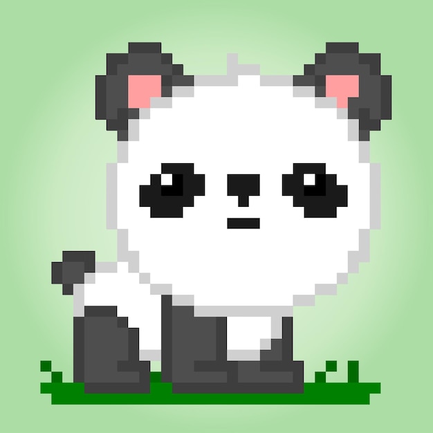 Vector 8 bit pixels panda animals for game assets and cross stitch patterns in vector illustrations