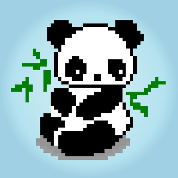 8 bit pixels panda Animals voor game-items en kruissteekpatronen in vectorillustraties