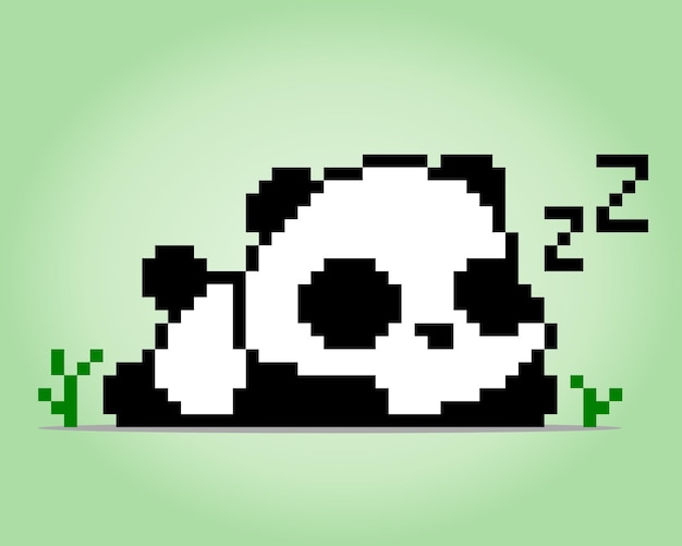 8 bit pixels panda sleeping Animals for cross stitch patterns in vector illustrations