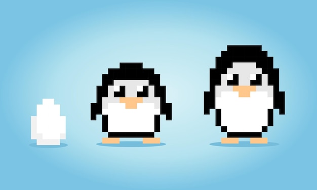 Animali pinguino a 8 bit pixel per risorse di gioco e schemi a punto croce nelle illustrazioni vettoriali