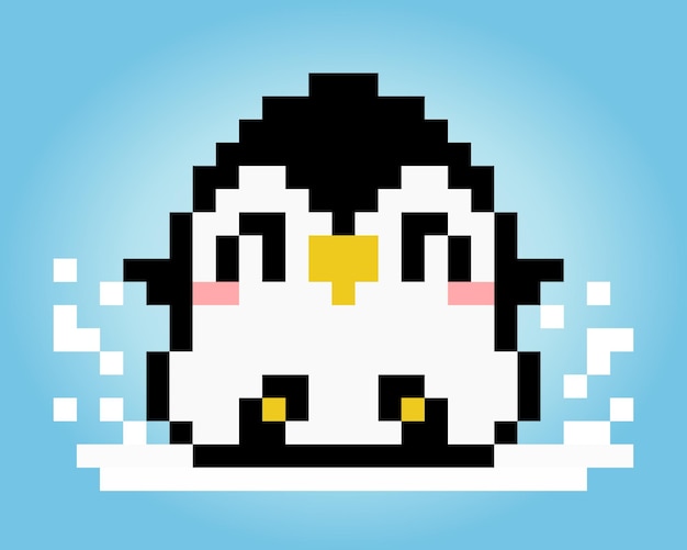 8 bit pixels penguin animals for game assets and cross stitch patterns in vector illustrations