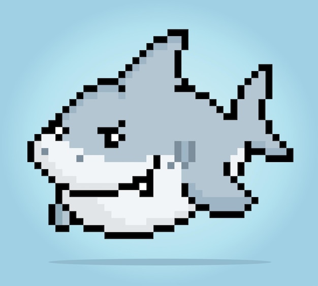 8 bit pixels of shark Animal for asset games and Cross Stitch patterns in vector illustrations