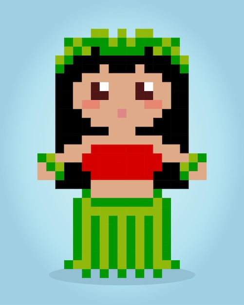 8 bit pixels van de hula-danseres Hawaï-traditie voor game-items en kruissteekpatronen