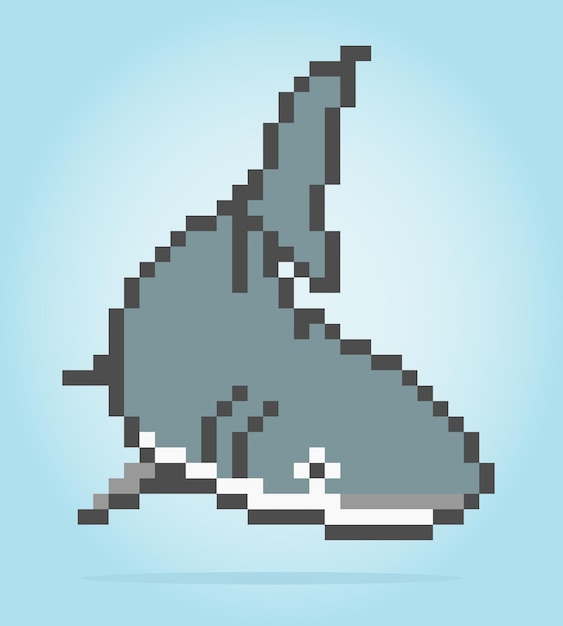 8 bit pixels van Shark Animal voor asset-games en kruissteekpatronen in vectorillustraties