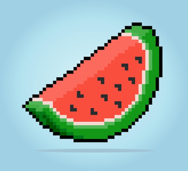 Fette di anguria pixel a 8 bit pixel di frutta per icone di gioco illustrazione di stitch cross pattern