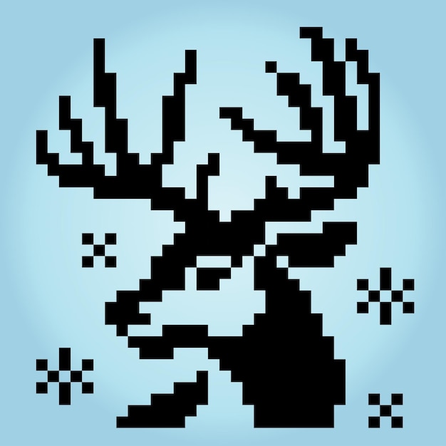 8 bit snow pixels and deer Animals for asset games in vector illustrations Deer in the winter
