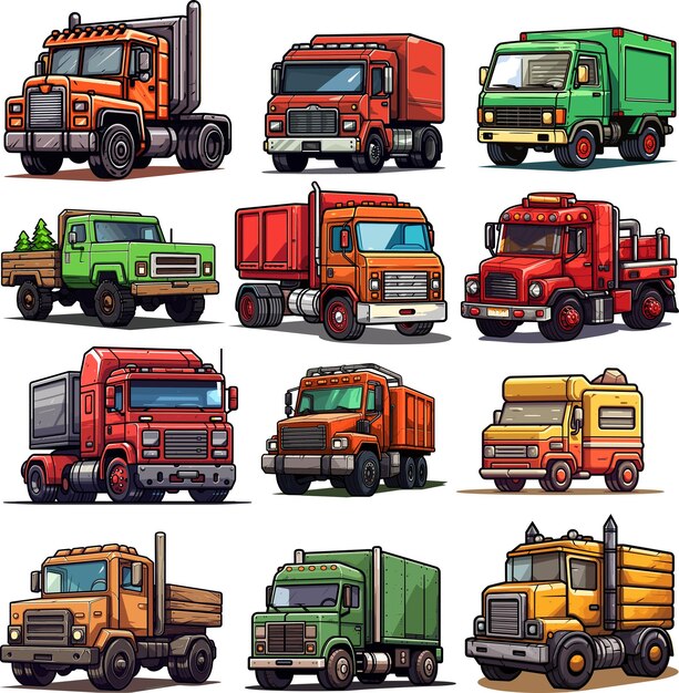 Vector 8 bit truck icon set