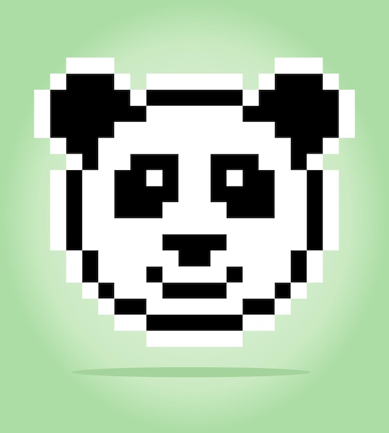 8 bits panda-gezichtspixels dieren voor game-items in vectorillustraties