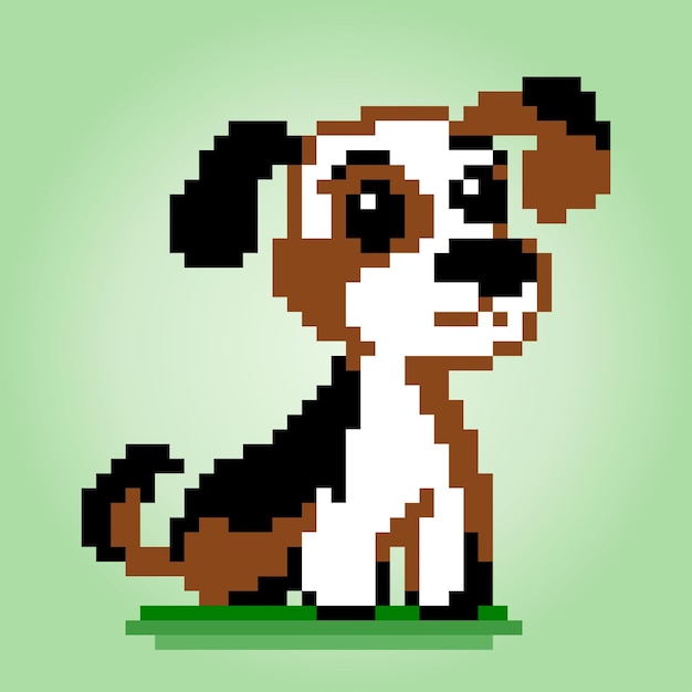 8 bits pixel of beagle dogs is sitting Animals for asset games in vector illustrations