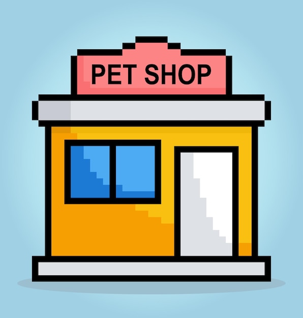 8-bits pixel dierenwinkel marketing startpictogram voor game-items en webpictogram in vectorillustraties