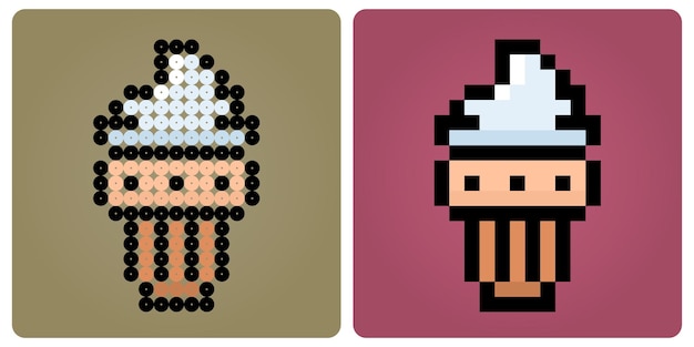 8-bits pixel kegelijs. voedsel voor spelactiva en kralenpatronen in vectorillustraties